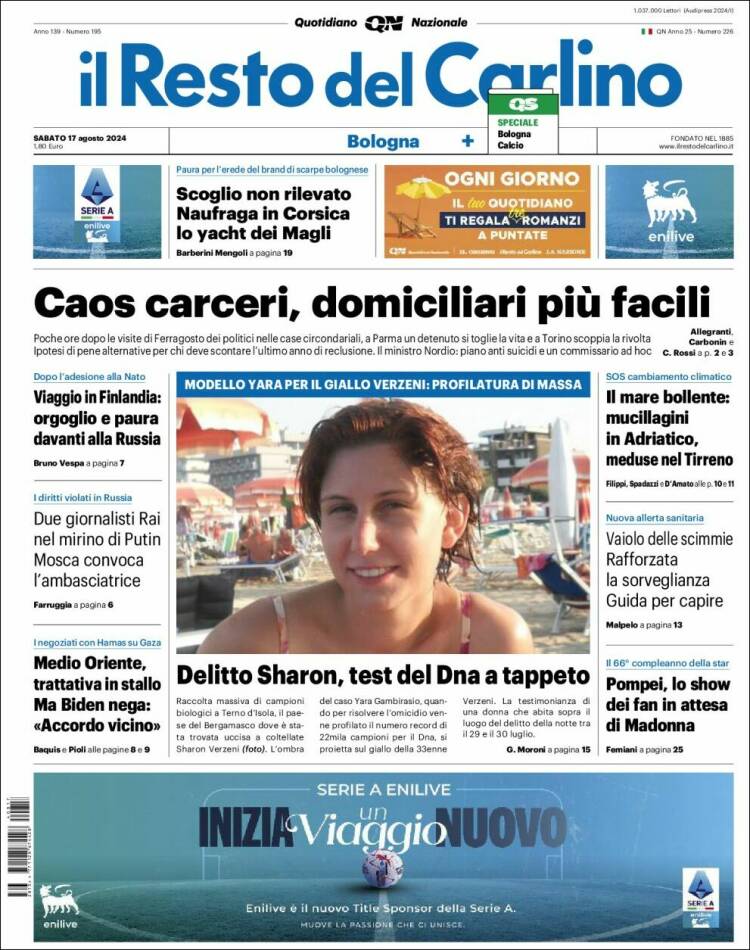 Portada de Il Resto del Carlino (Italia)