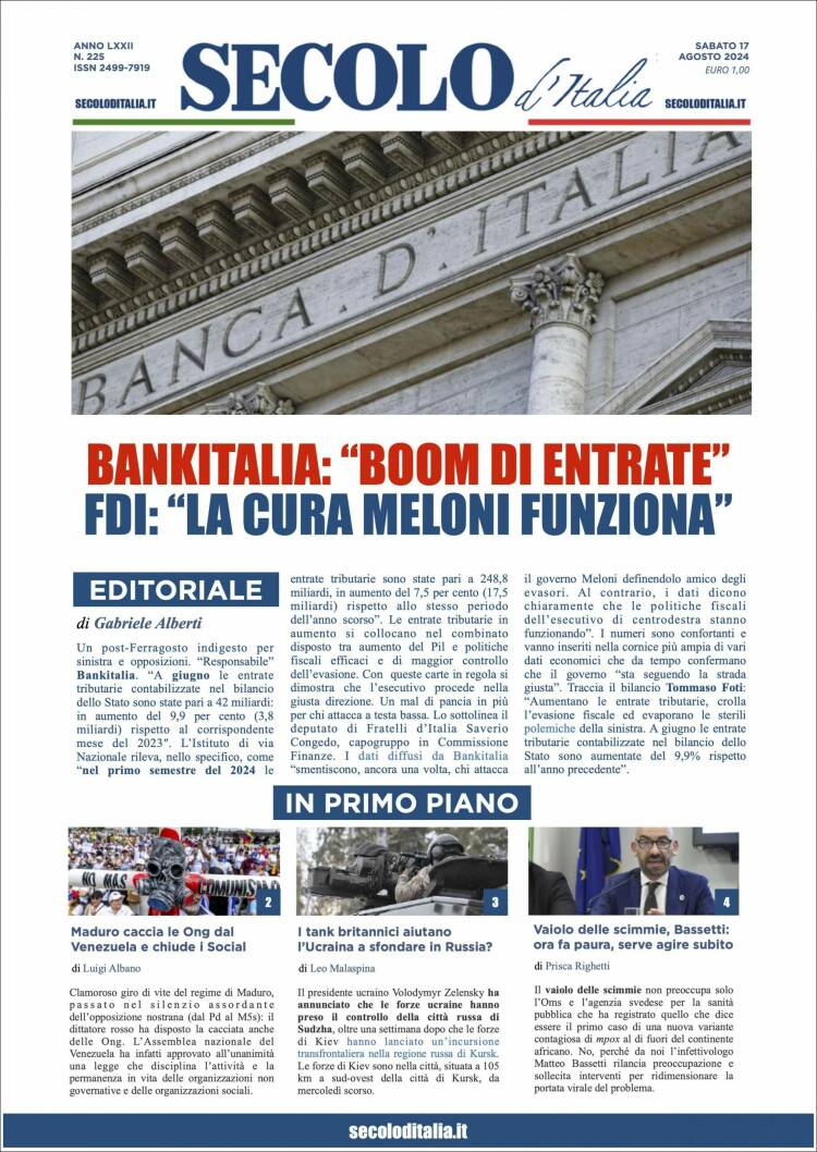 Portada de Secolo d'Italia (Italia)