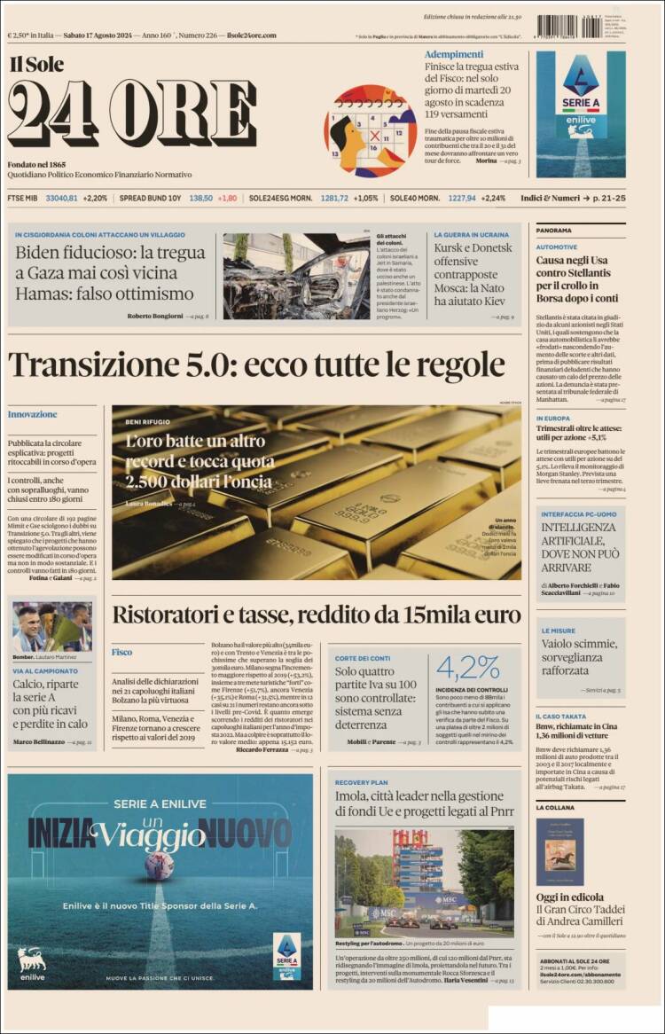 Portada de Il Sole 24 ORE (Italia)