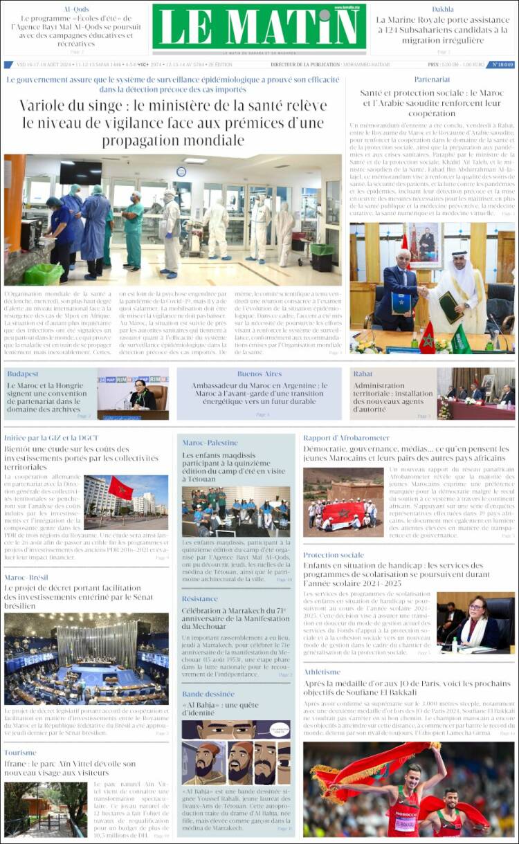 Portada de Le Matin (Marruecos)