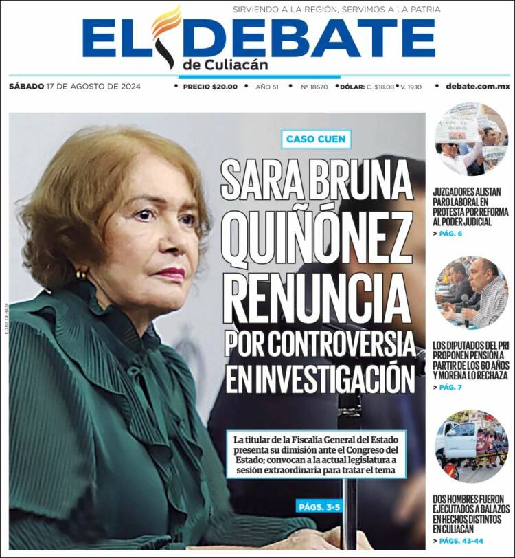 Portada de El Debate de Culiacán (México)