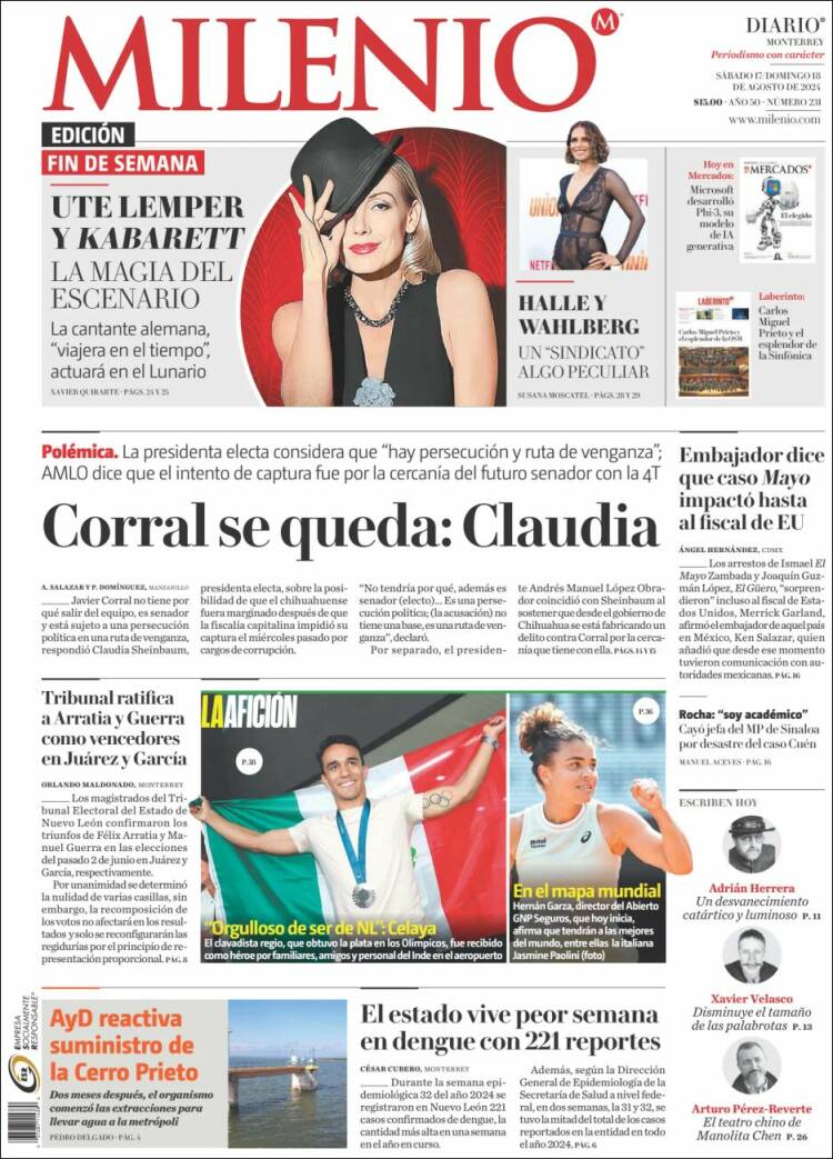 Portada de Milenio de Monterrey (México)