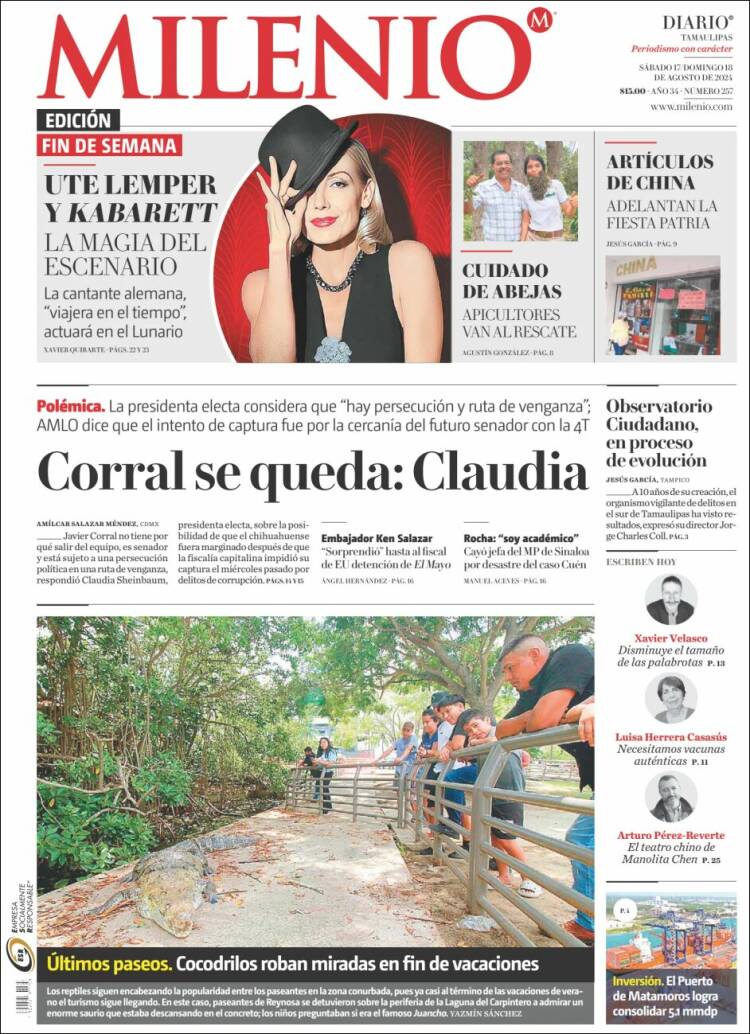 Portada de Milenio - Tamaulipas (México)