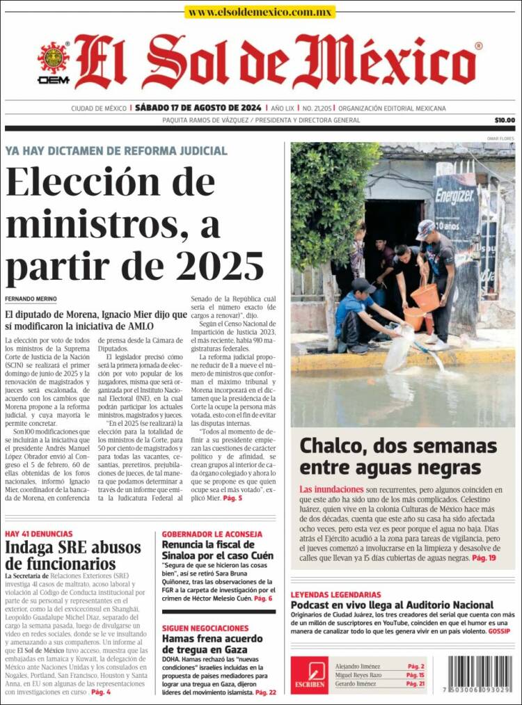 Portada de El Sol de México (México)