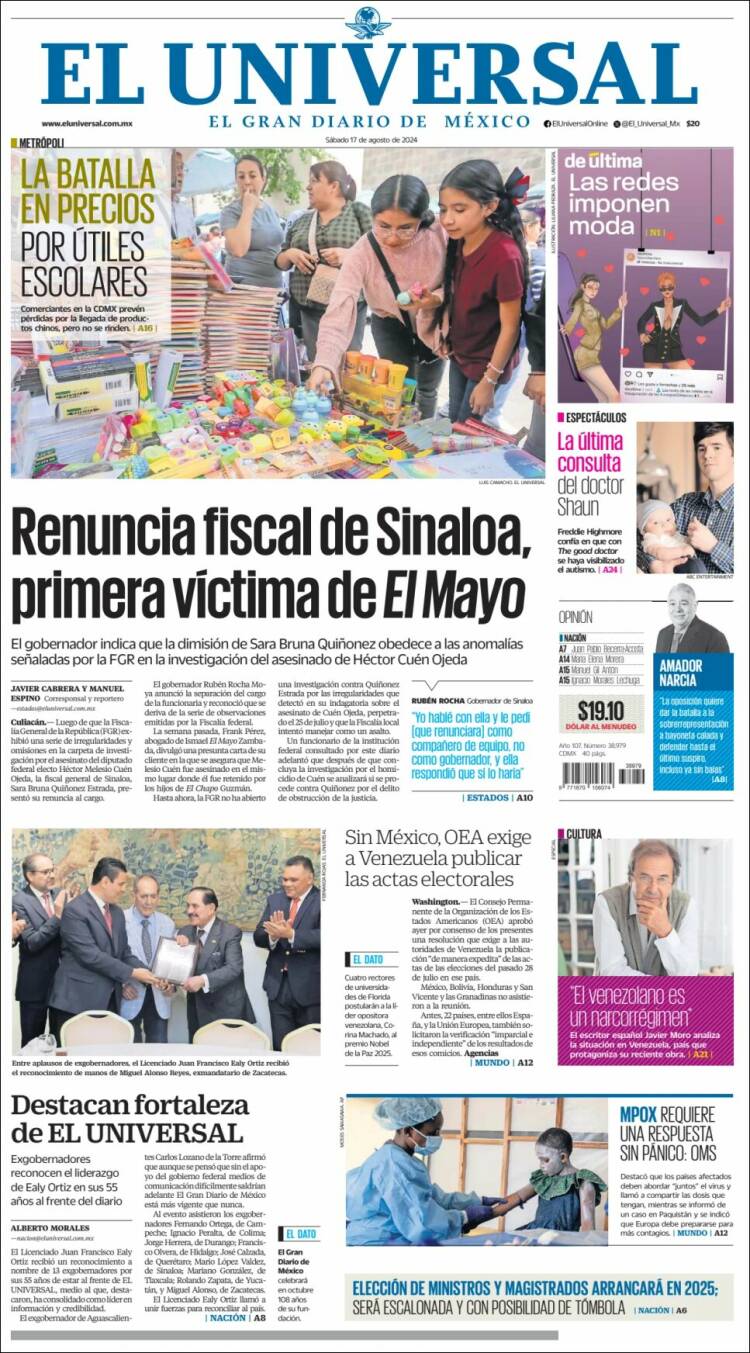 Portada de El Universal (México)