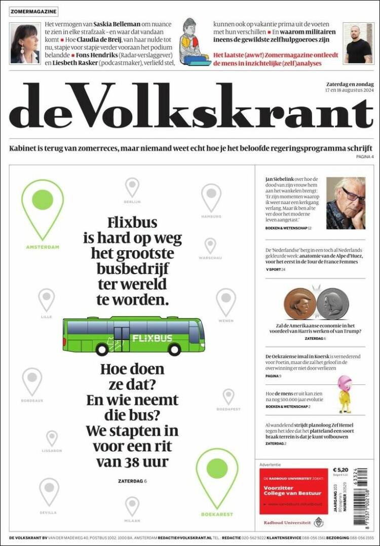 Portada de De Volkskrant (Pa&iacute;ses Bajos)
