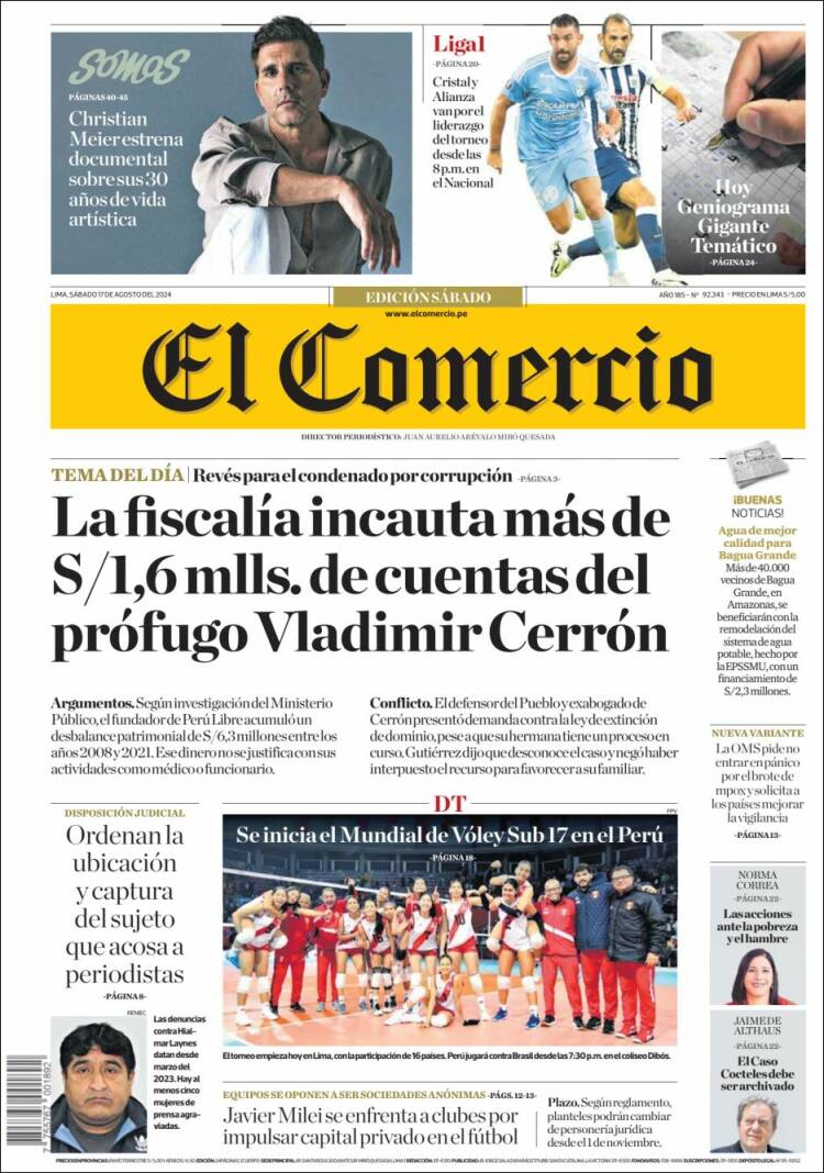 Portada de El Comercio (Per&uacute;)