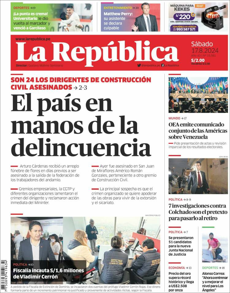 Portada de La Republica (Per&uacute;)