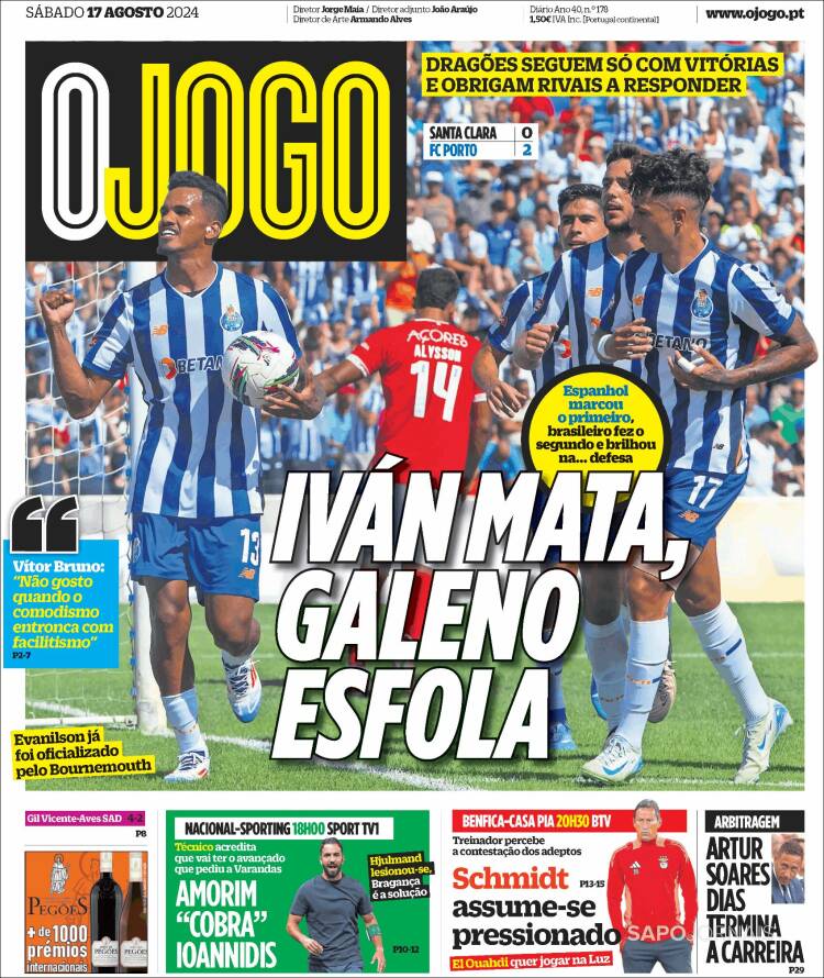Portada de O Jogo (Portugal)