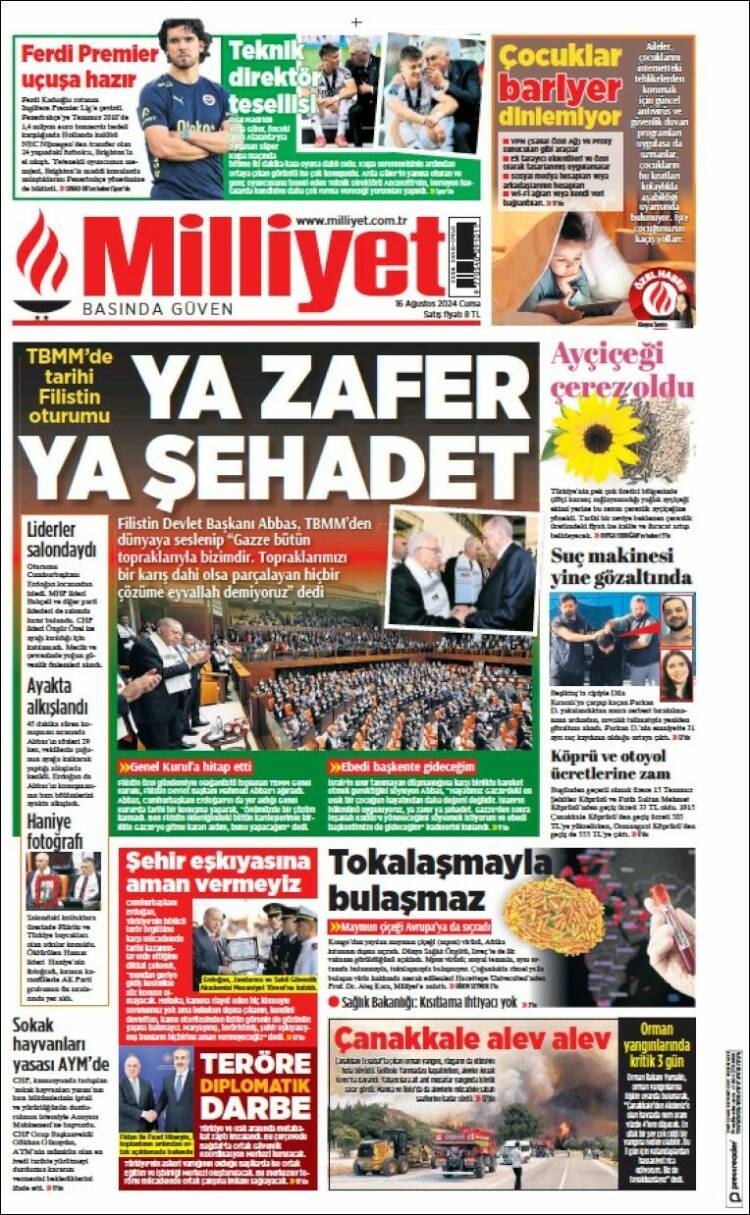 Portada de Milliyet (Turqu&iacute;a)