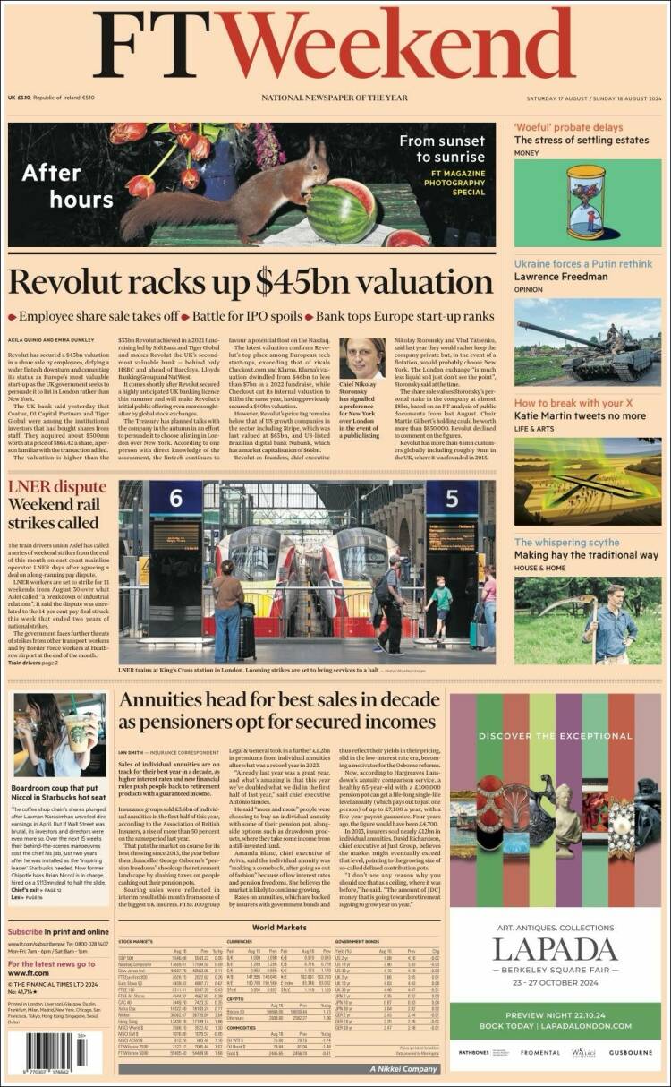 Portada de Financial Times (Reino Unido)