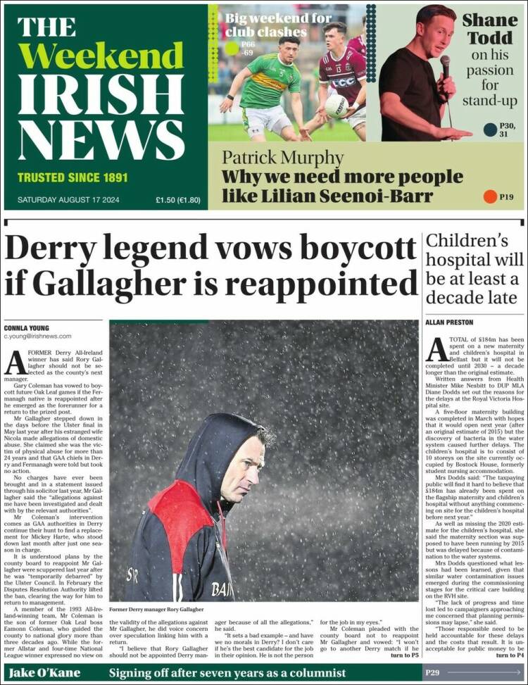 Portada de Irish News (Reino Unido)