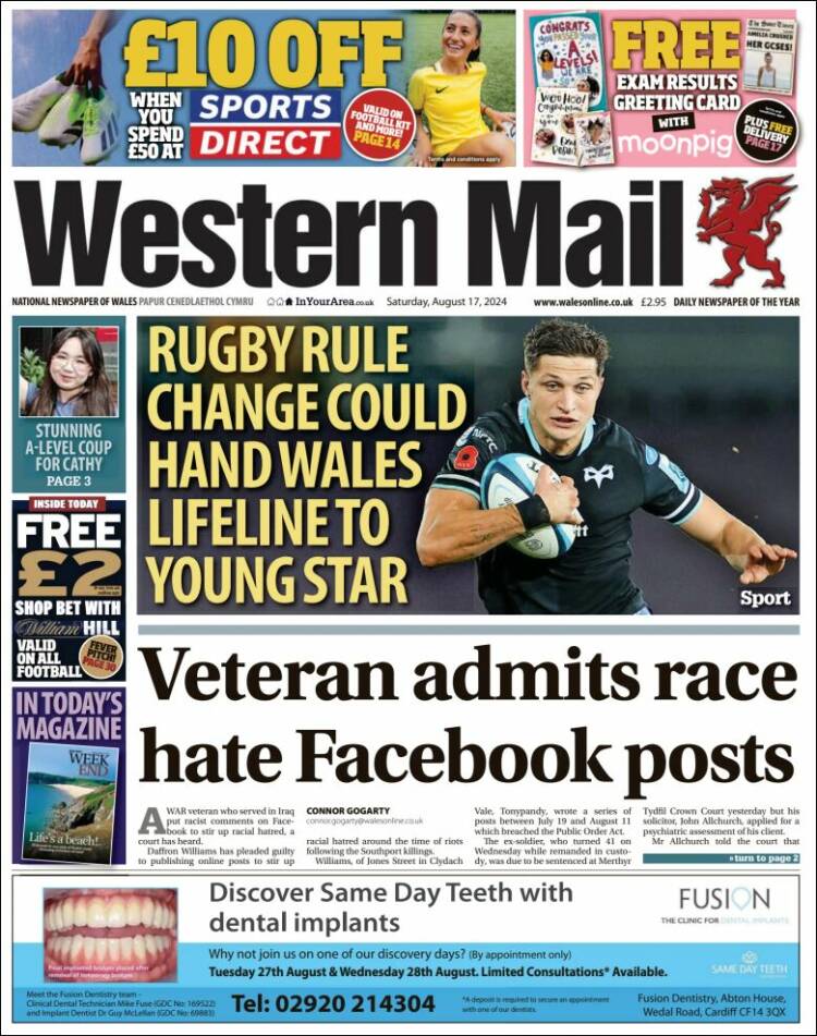 Portada de Western Mail (Reino Unido)