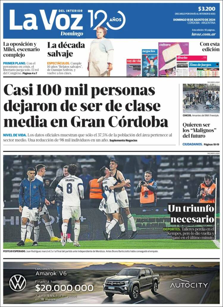 Portada de La Voz del Interior (Argentina)