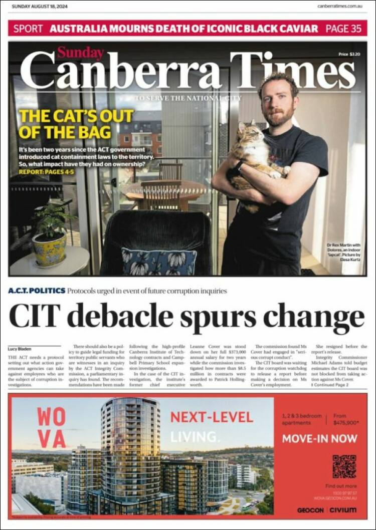 Portada de The Canberra Times (Australia)