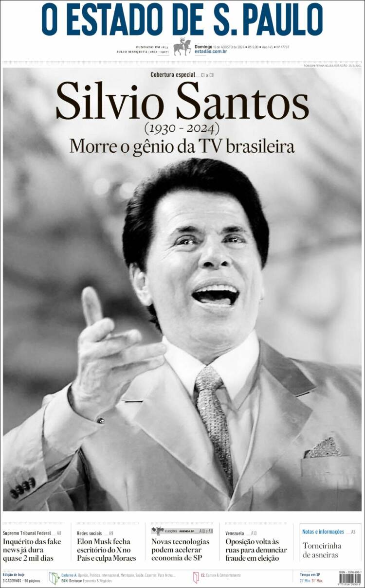 Portada de O Estado de São Paulo (Brasil)