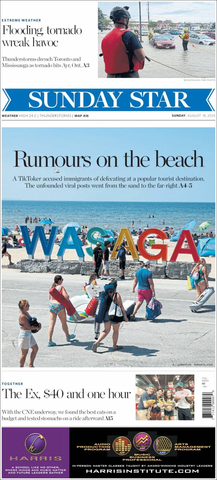 Portada de The Toronto Star (Canadá)