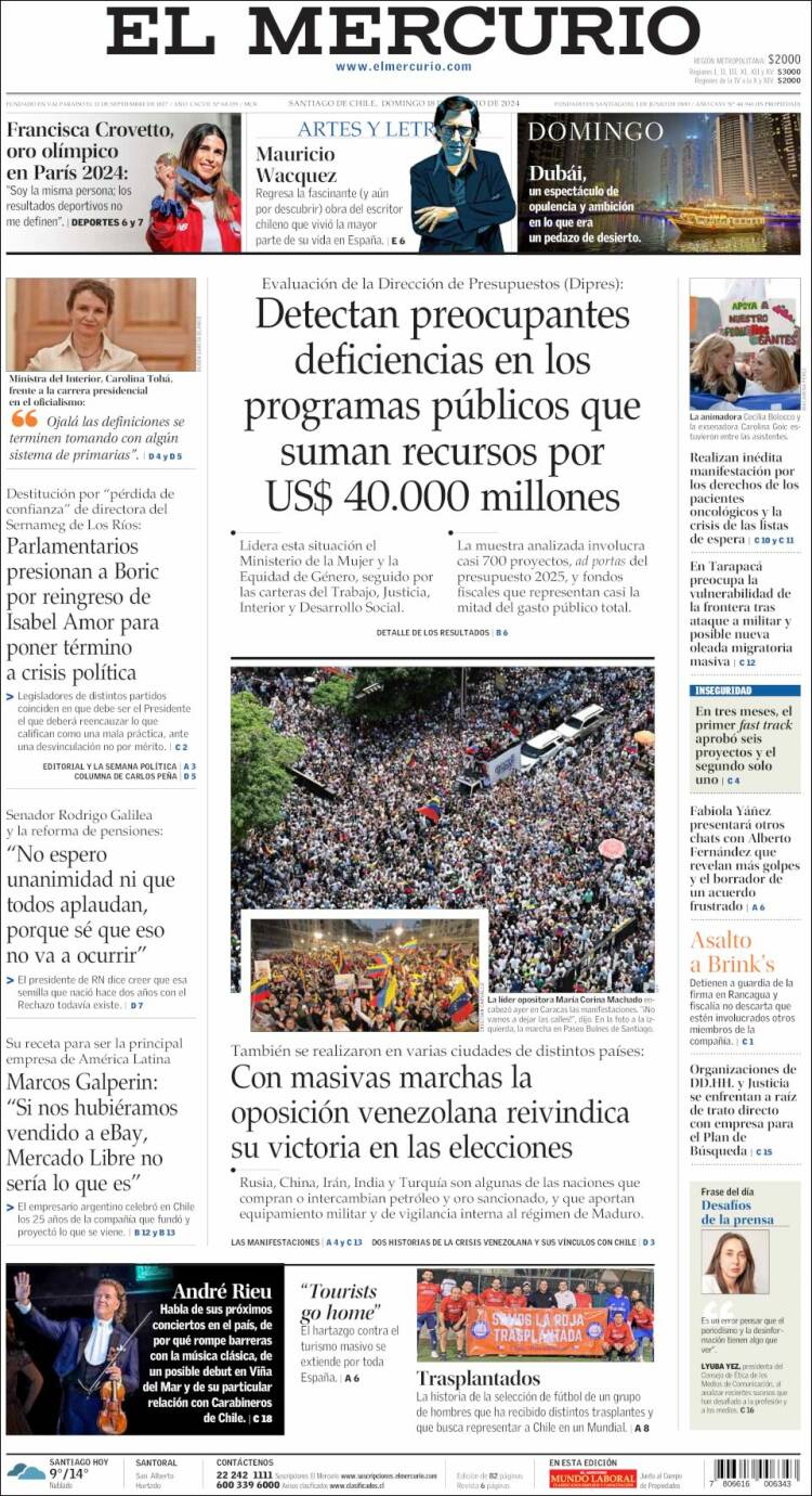 Portada de El Mercurio (Chile)