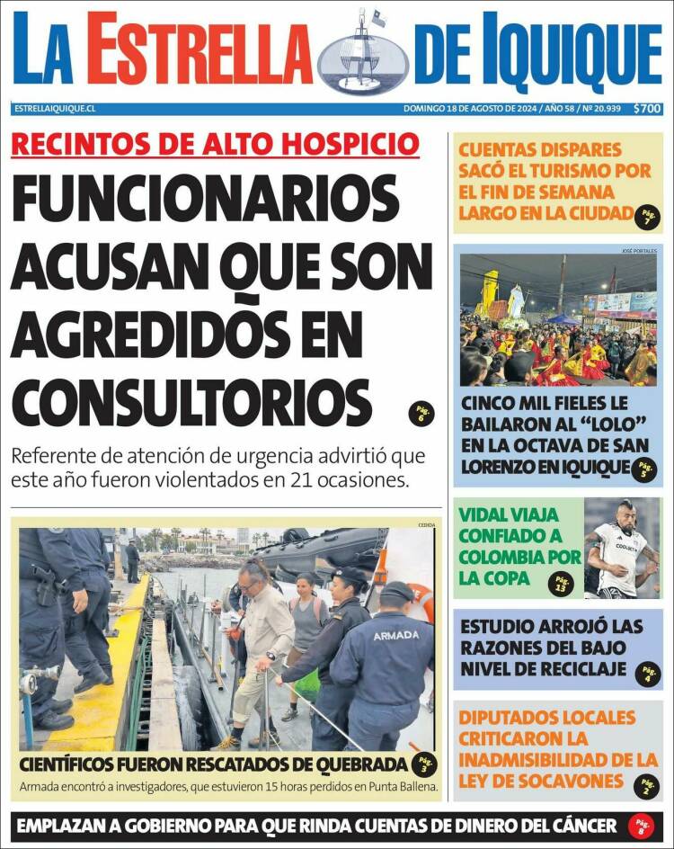 Portada de La Estrella de Iquique (Chile)