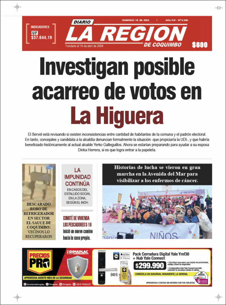 Portada de Diario La Región de Coquimbo (Chile)