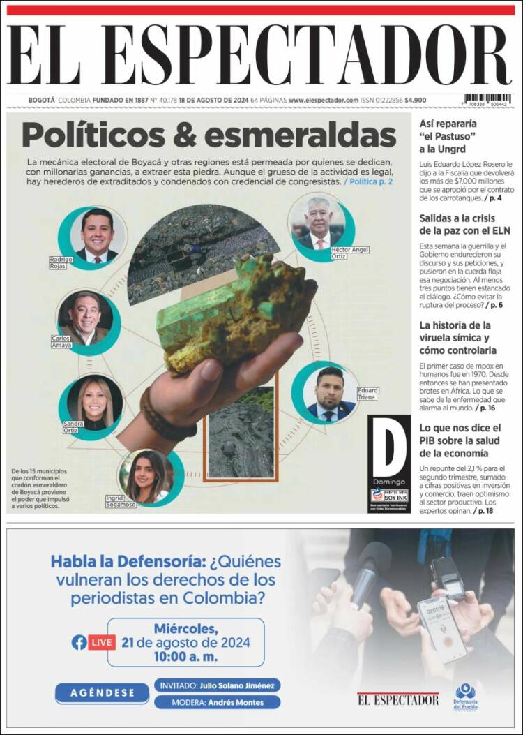 Portada de El Espectador (Colombia)