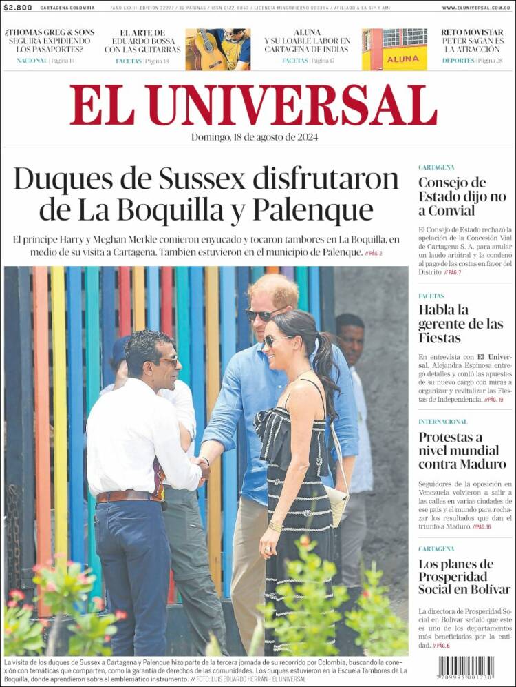 Portada de El Universal (Colombia)