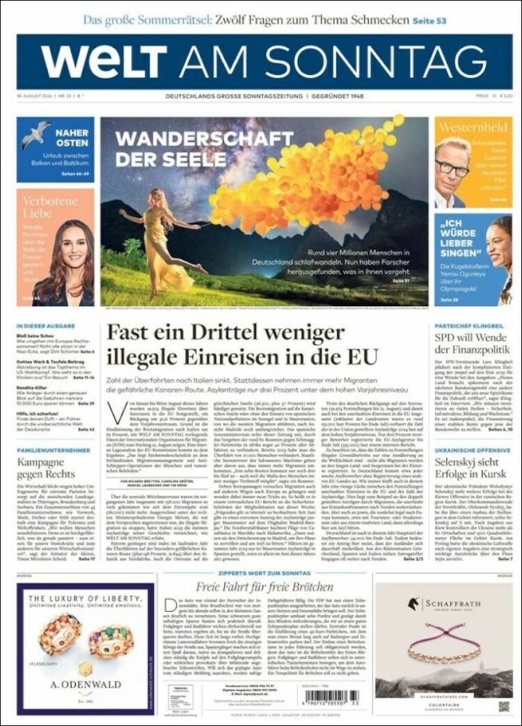 Portada de Die Welt (Alemania)