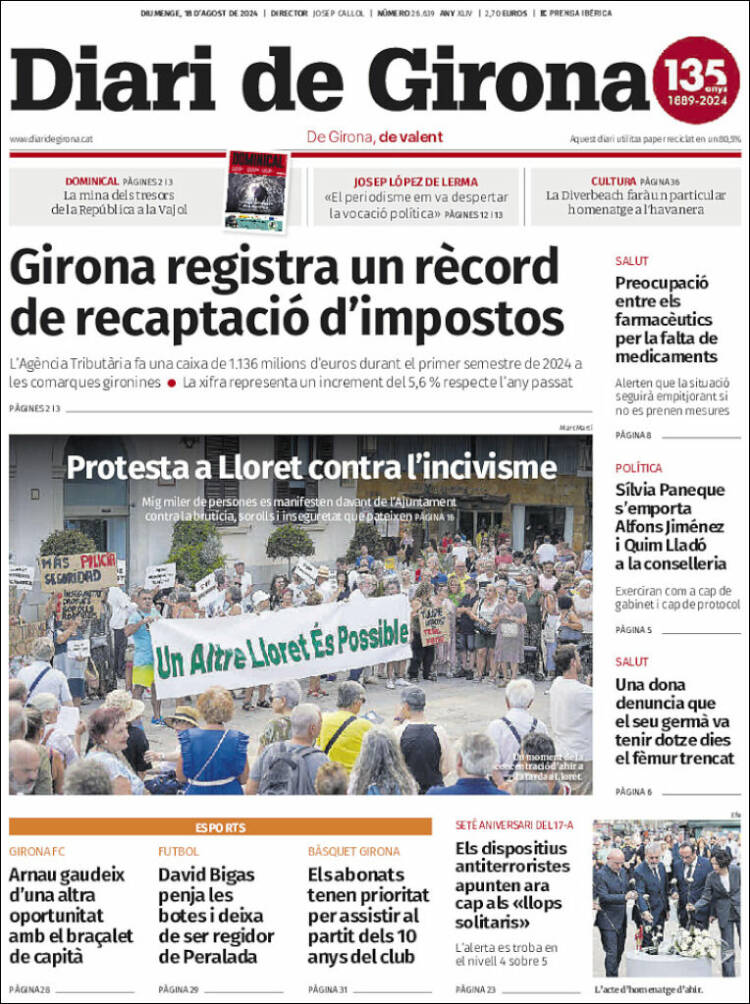 Portada de Diari de Girona (España)