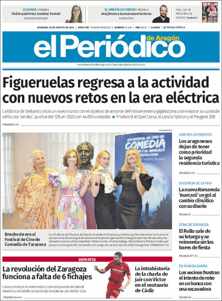 Portada de El Periódico de Aragón (España)