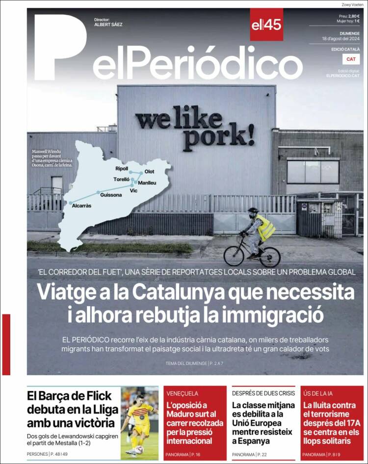 Portada de El Periódico de Catalunya (España)