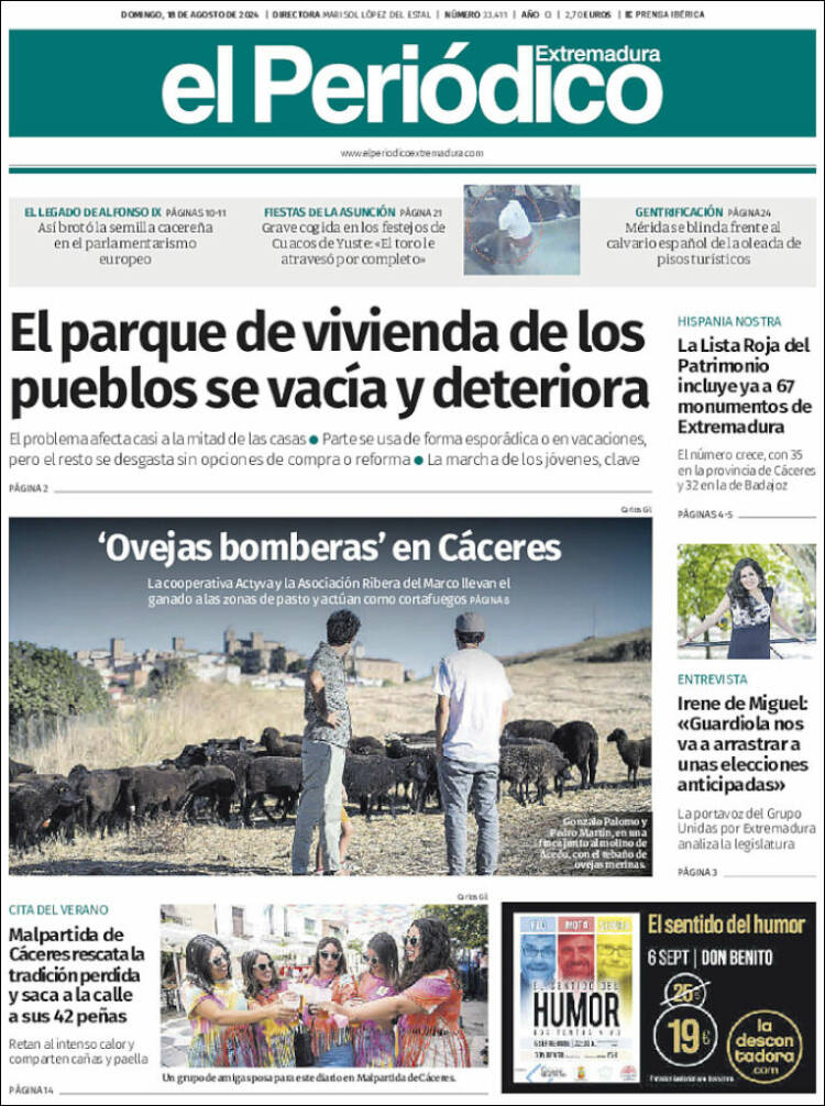 Portada de El Periódico de Extremadura (España)
