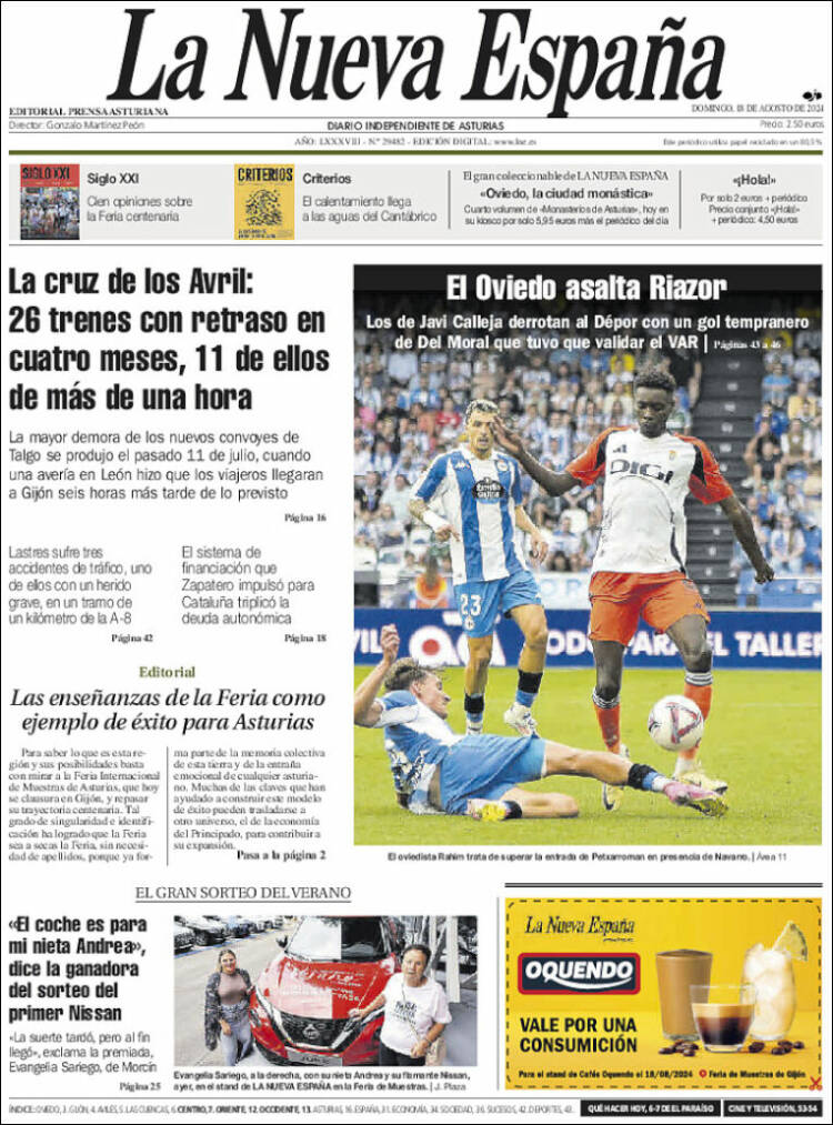 Portada de La Nueva España (España)
