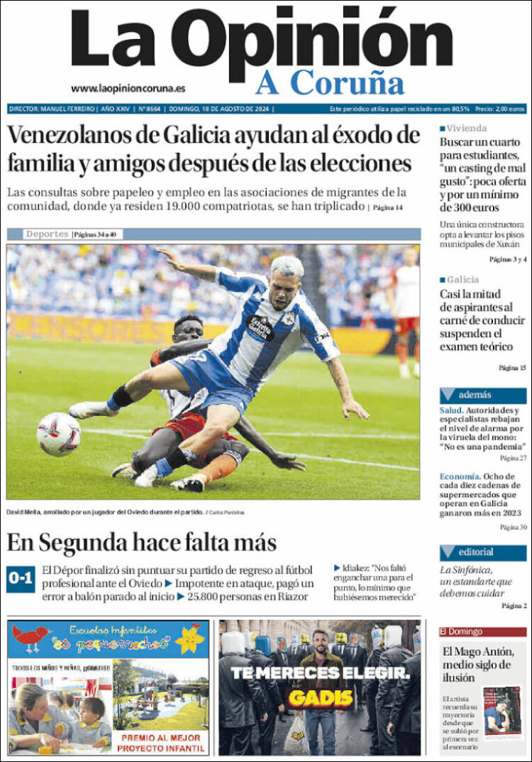 Portada de La Opinión de A Coruña (España)