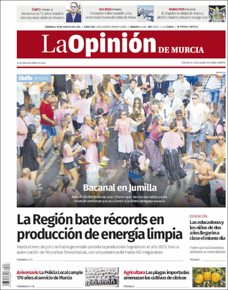 Portada de La Opinión de Murcia (España)