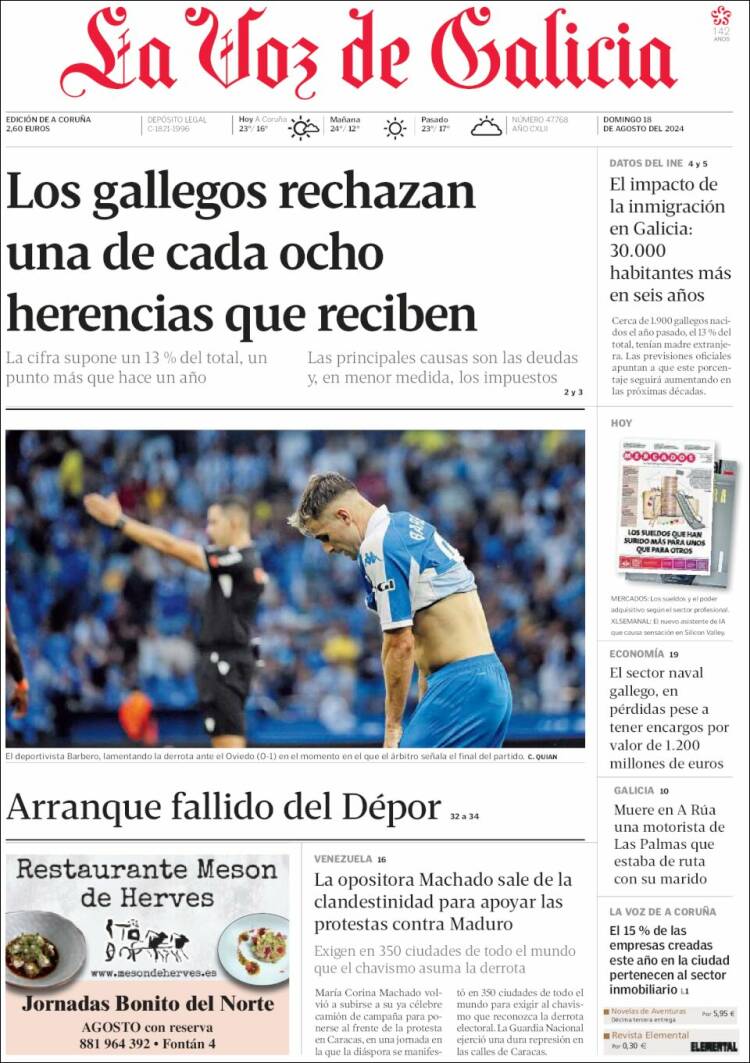 Portada de La Voz de Galicia (España)