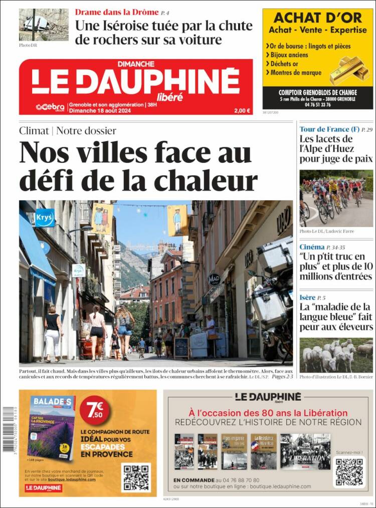 Portada de Le Dauphiné Libéré (Francia)