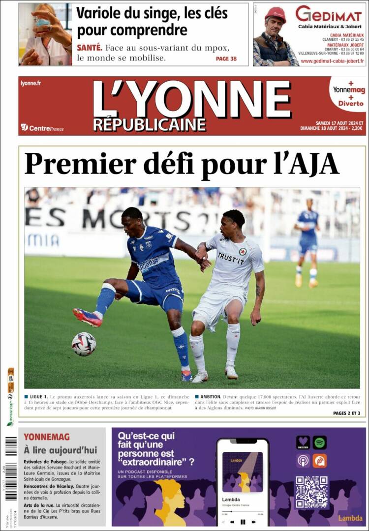 Portada de L'Yonne-Républicaine (Francia)