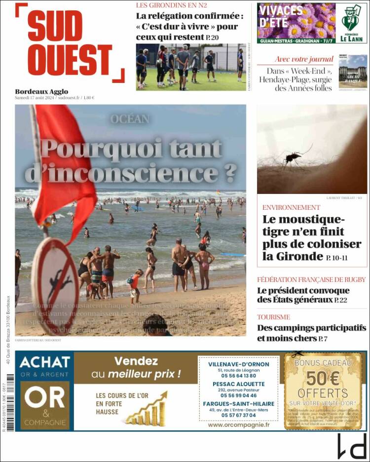 Portada de Sud Ouest (Francia)