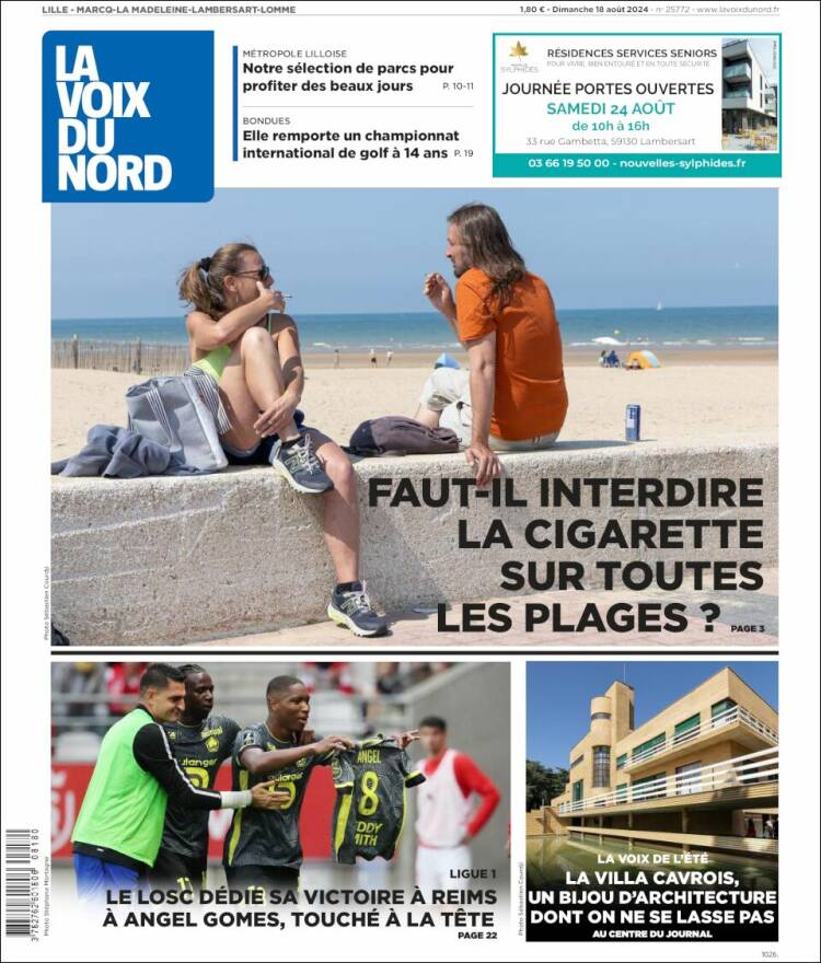 Portada de La Voix du Nord (Francia)