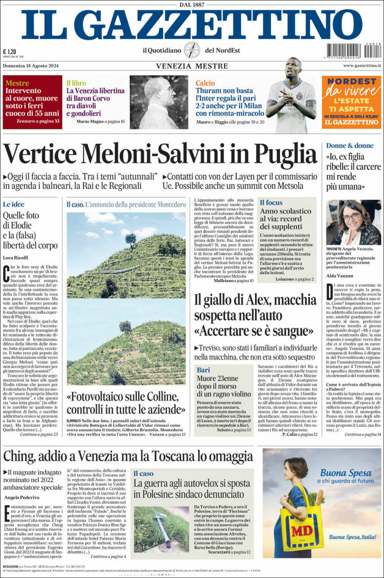 Portada de Il Gazzettino (Italia)