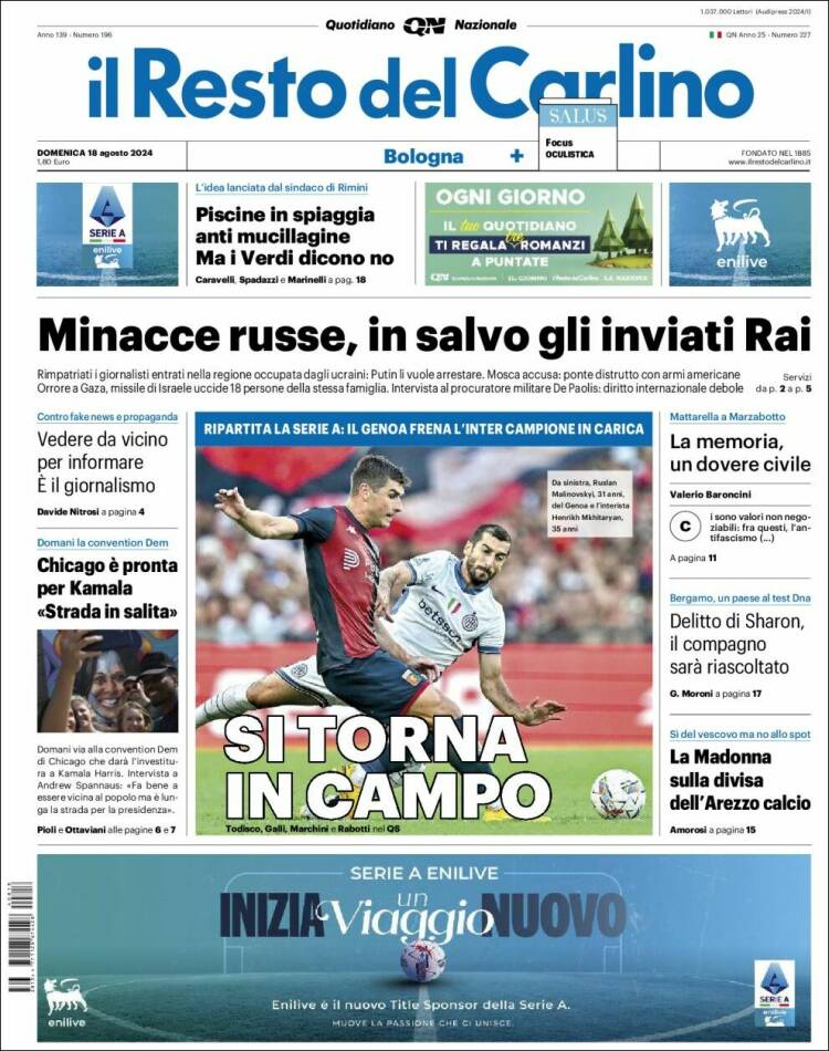 Portada de Il Resto del Carlino (Italia)