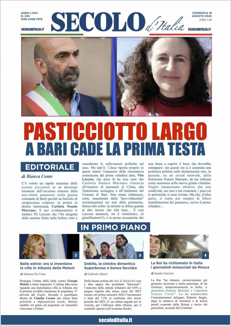 Portada de Secolo d'Italia (Italia)