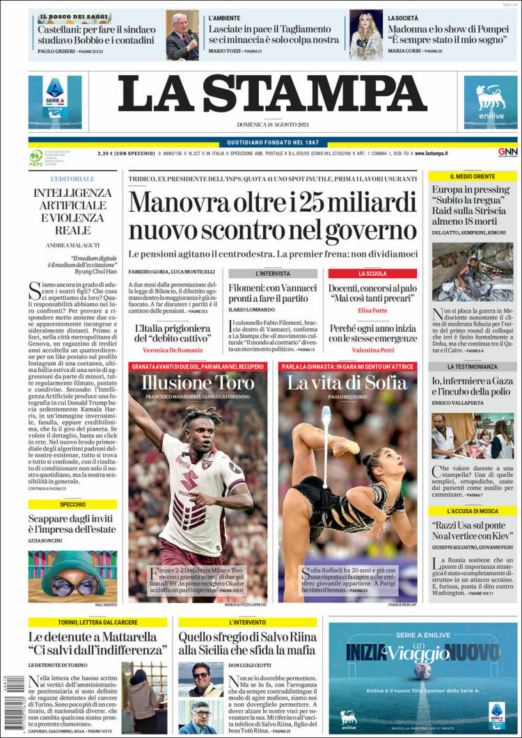 Portada de La Stampa (Italia)