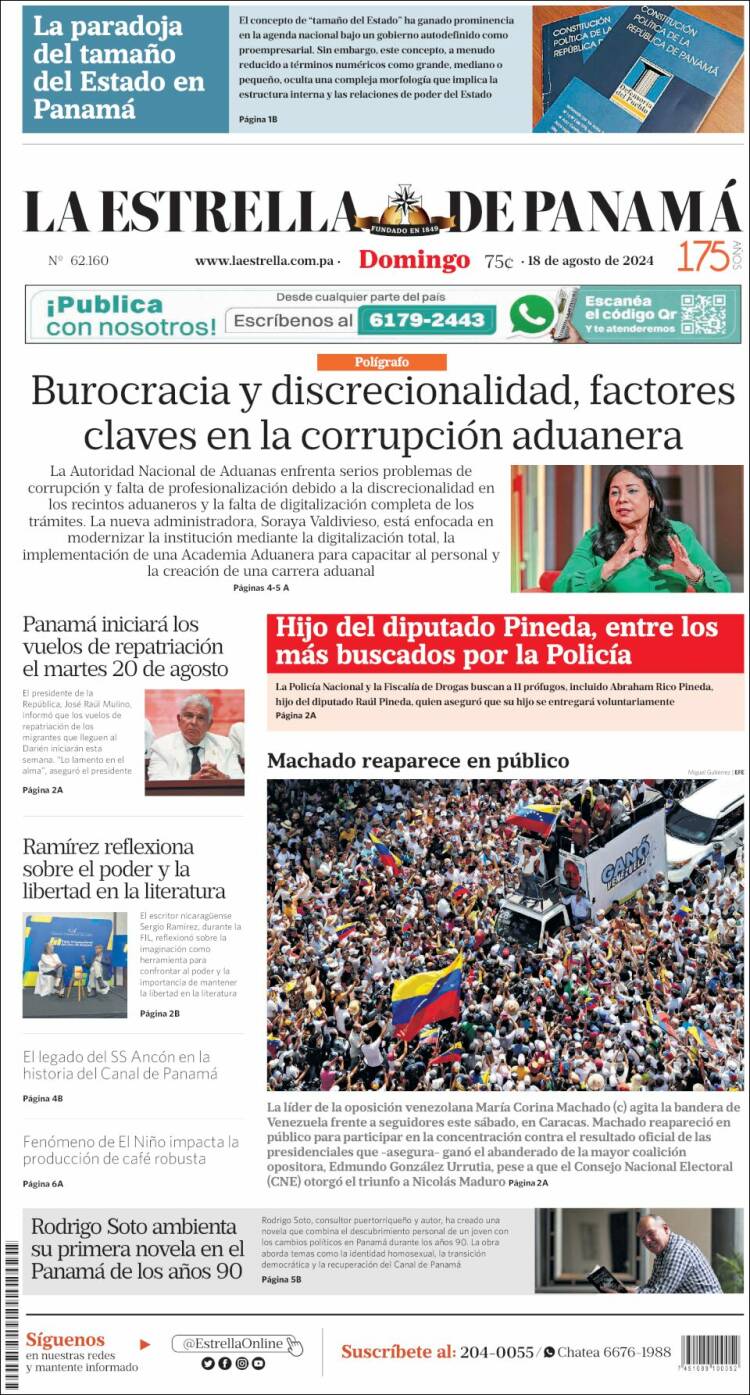 Portada de La Estrella de Panamá (Panam&aacute;)