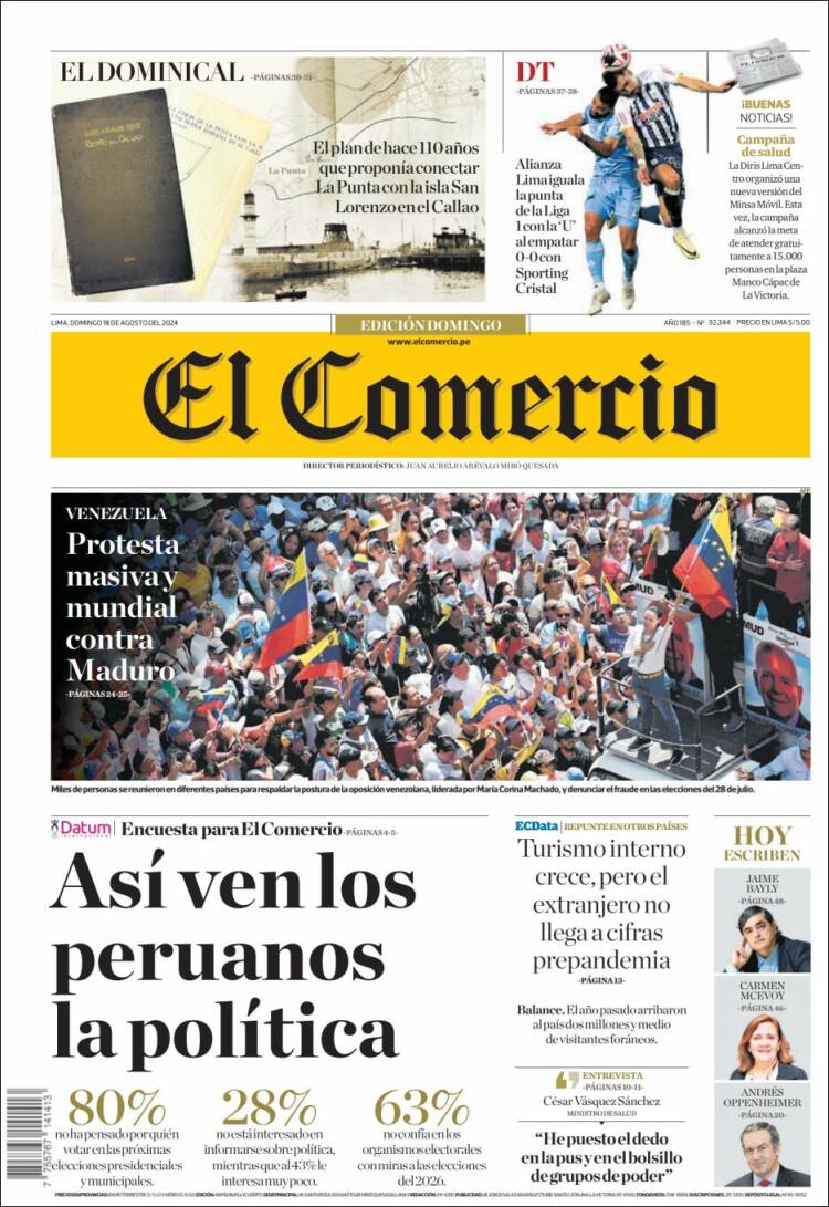 Portada de El Comercio (Per&uacute;)