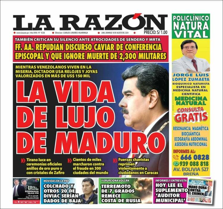 Portada de La Razón (Per&uacute;)