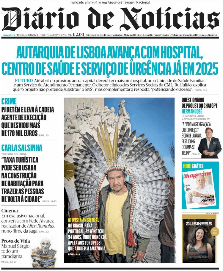 Portada de Diário de Noticias (Portugal)