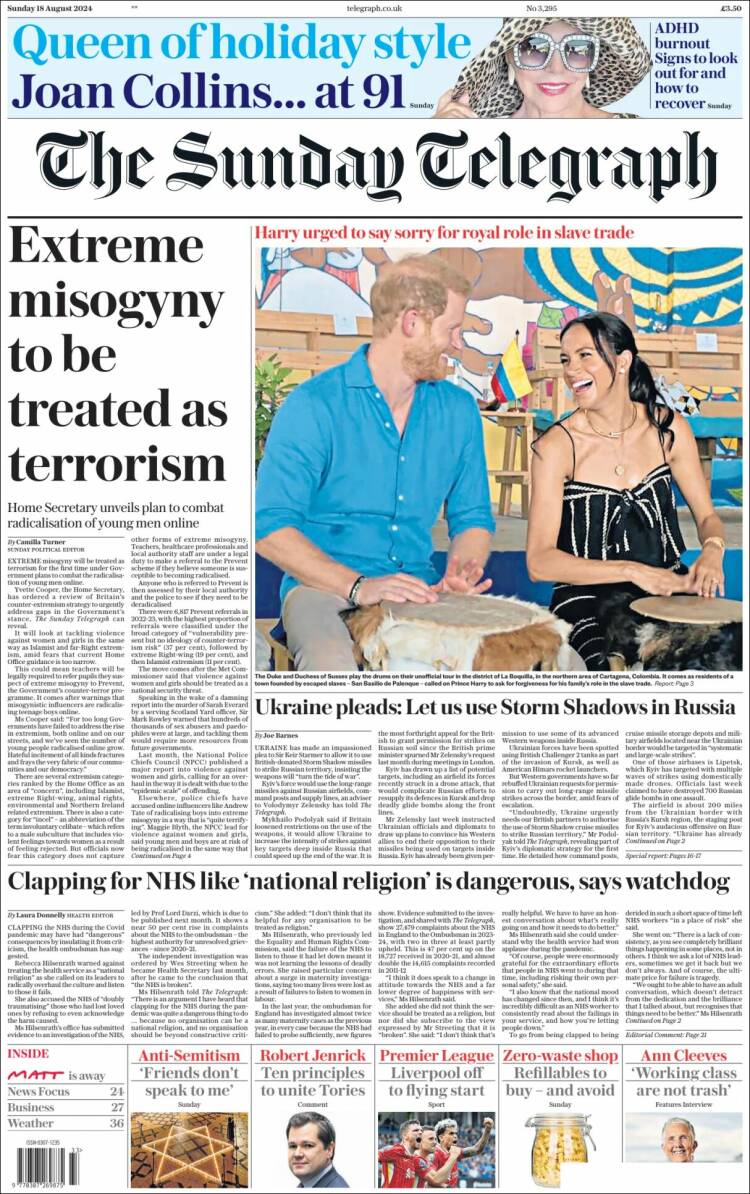 Portada de Daily Telegraph (Reino Unido)
