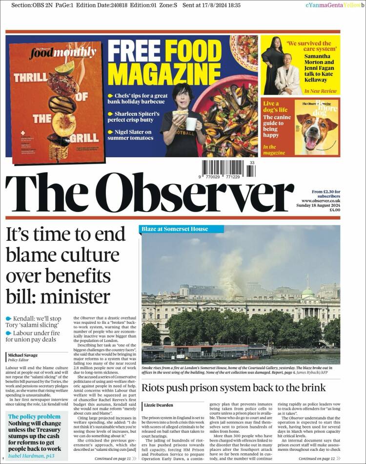 Portada de The Observer (Reino Unido)