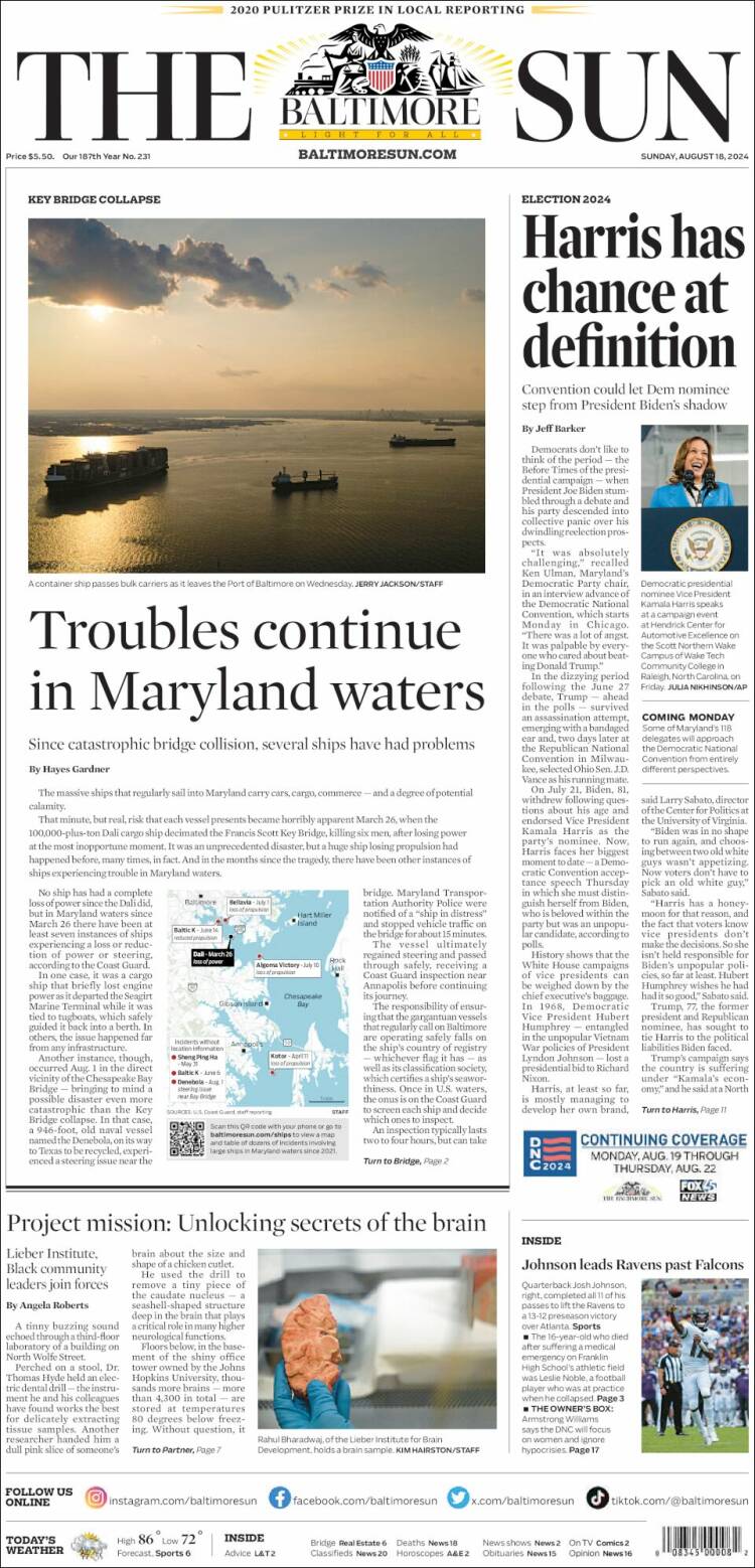 Portada de The Baltimore Sun (USA)